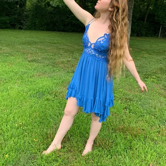 Free People | Dresses | Free People Blue Bohemian Style Dress | Poshmark